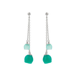 Sea green cup double chain drop earrings